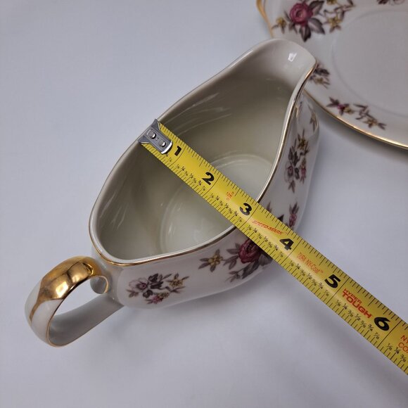 Occupied JAPAN MEITO NORLEANS Red Floral “Rosanne” Gravy Boat with Underplate - Picture 8 of 12